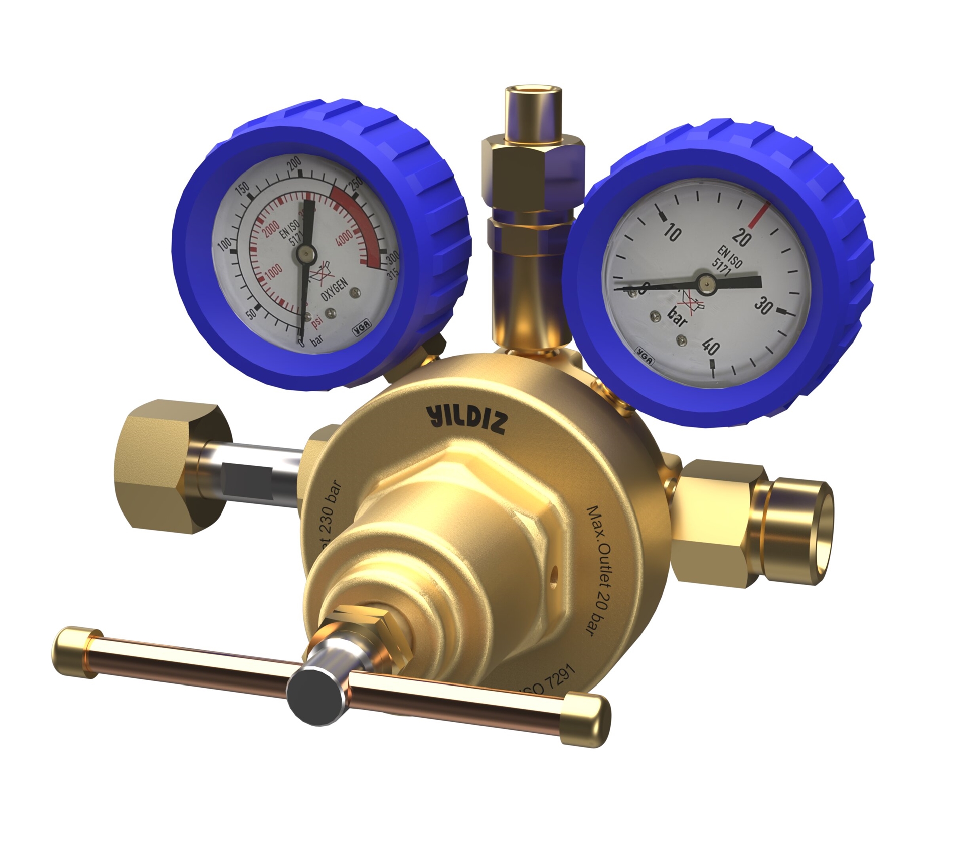 Oxygen High Flow Pressure Regulator 20 Bar with Safety