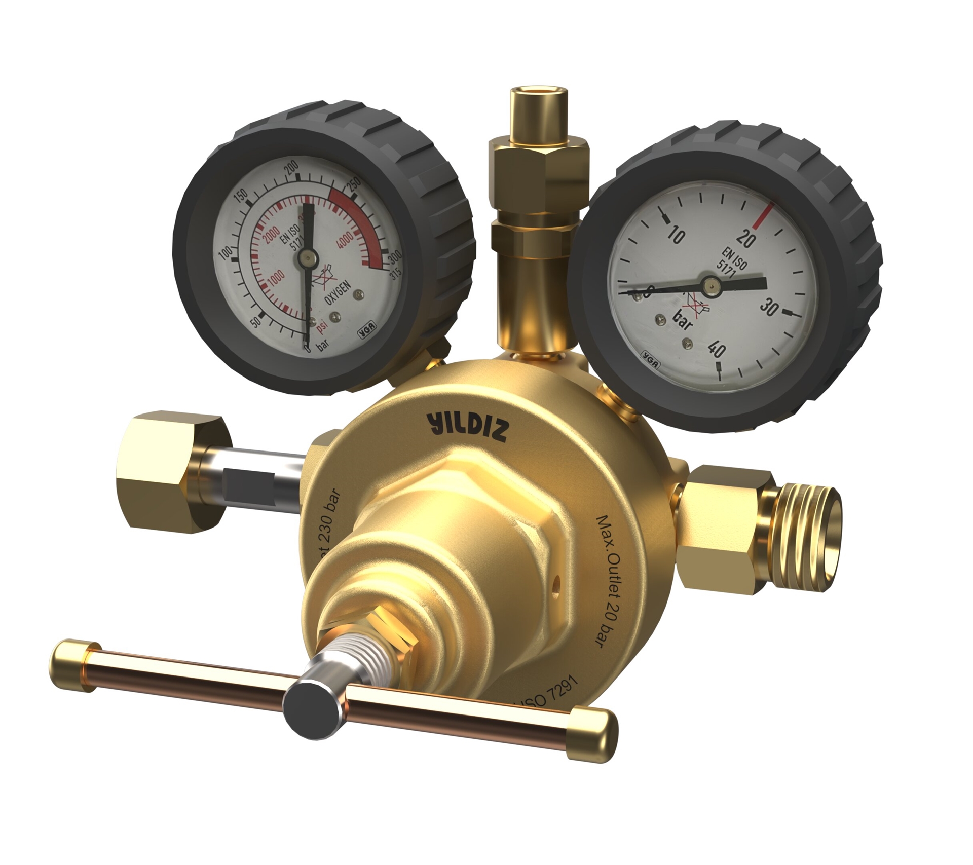 Oxygen-Inert High Flow Pressure Regulator 20 Bar with Safety