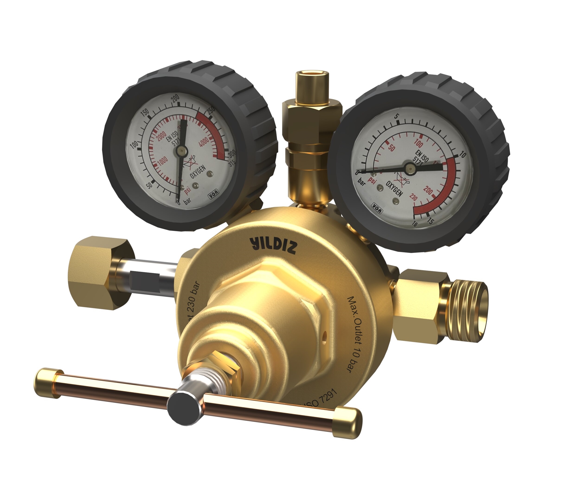 Oxygen-Inert High Flow Pressure Regulator 10 Bar with Safety